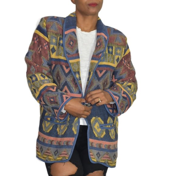 Vintage Jackets & Blazers - Vintage New Identity Tapestry Jacket 90s Southwestern Conchos Aztec Size Medium
